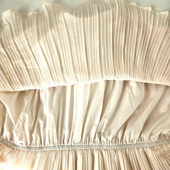 Womens Small Elegant Halter Neck Pleated Tiered Maxi Cream Dress Sleeveless - Picture 13 of 13